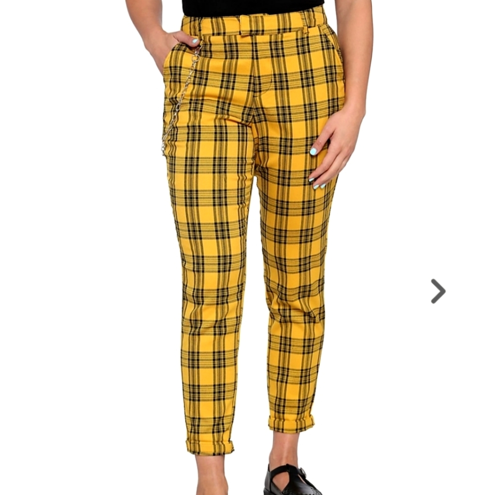 Hot Topic Yellow Plaid Pants with Chain